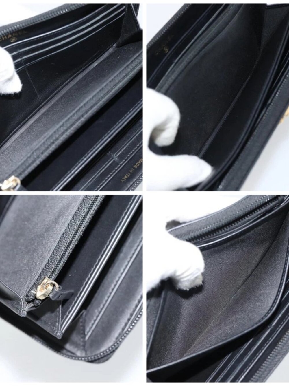 CHANEL Boy Chanel Long Wallet Lamb Skin Black Gold CC Auth 181946V - Picture 15 of 16